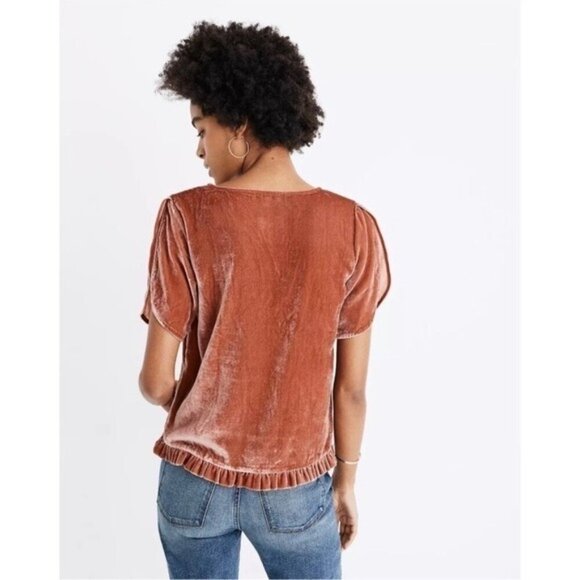 Madewell | Velvet Tulip-Sleeve Ruffle Top in SIZE SMALL - Picture 5 of 5